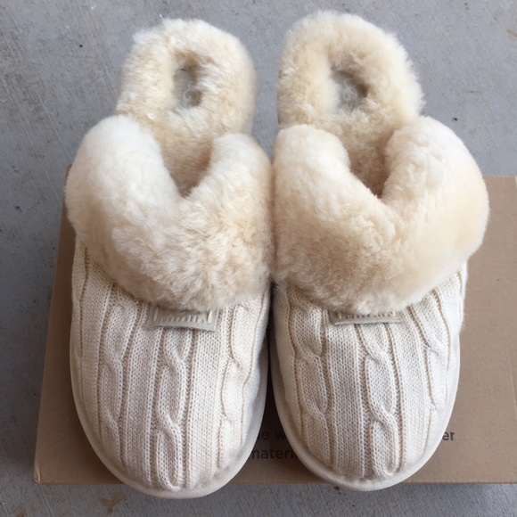 Ugg authentic cozy knit cream slippers Sz 12 new - Picture 2 of 4