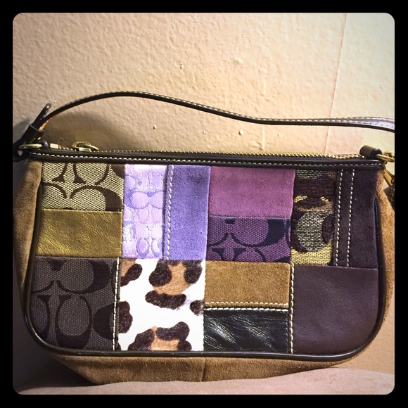 Coach mini brown and purple print purse
