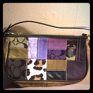 Coach mini brown and purple print purse