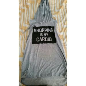 Hooded sleeveless workout or casual top.