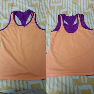 Reversible orange/pink racerback top.