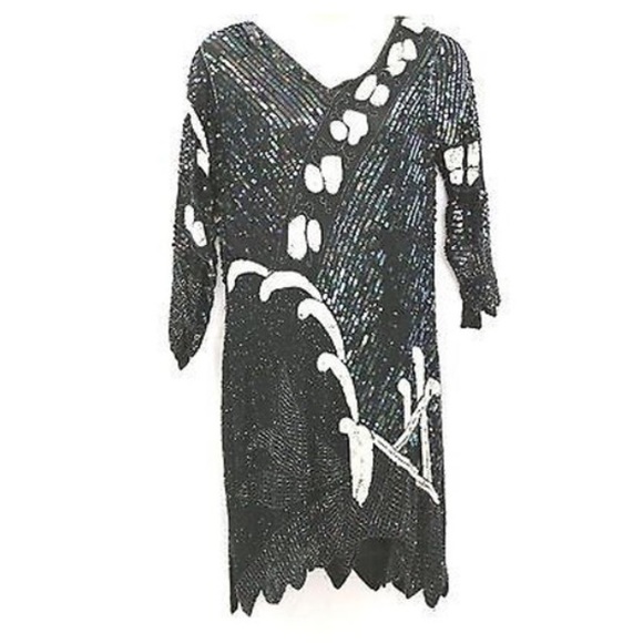 Embellished Black Evening Dress M
