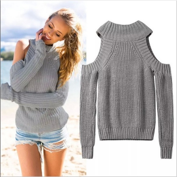 πHP!ππ»πChunky Cold Shoulder Turtleneck Sweater - Picture 2 of 4