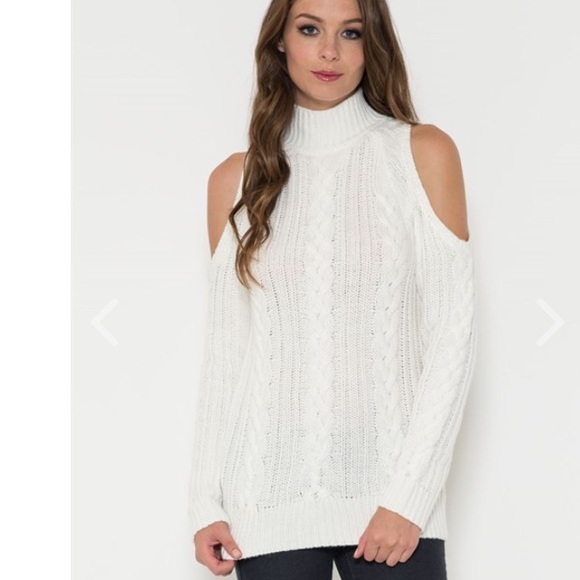 ✂️Off shoulder white Turtleneck loose knit Sweater - Picture 4 of 4