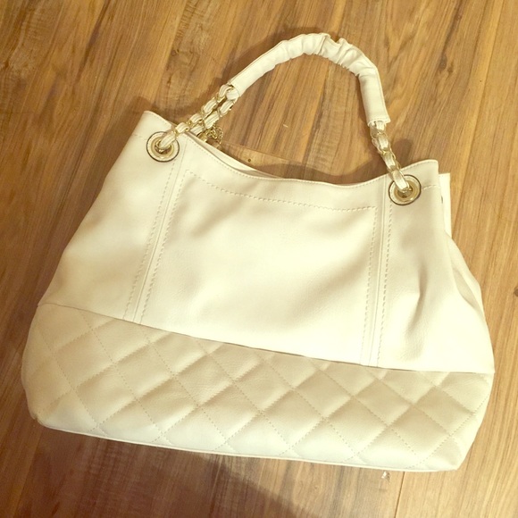 White faux leather purse