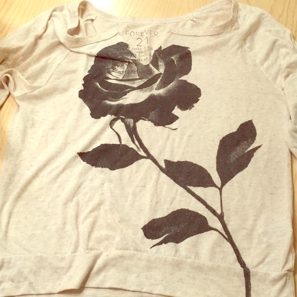 Forever 21 Tan & Black Rose Shirt