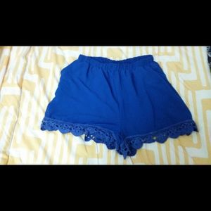 Blue sheer laced flowy shorts
