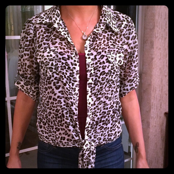 Cheetah Print tie front shirt