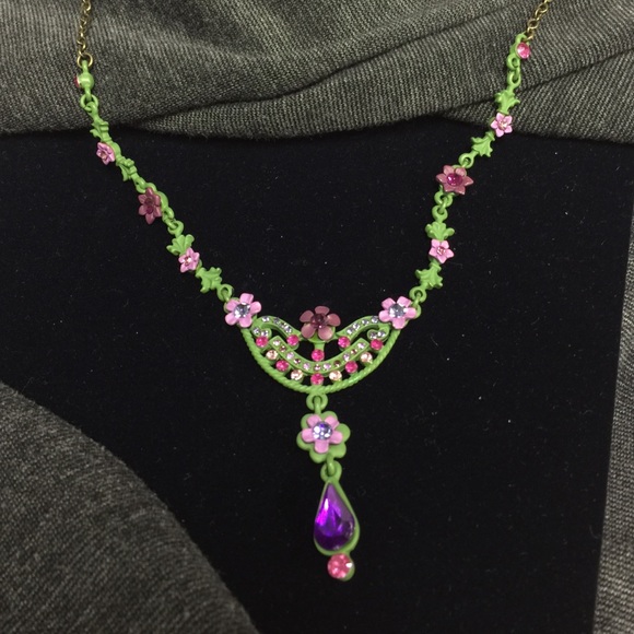 Jewelry - Painted & Enameled Flower Crystal Necklace