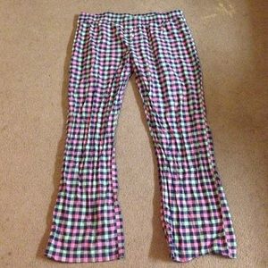 Plaid pink green and blue pajama pants