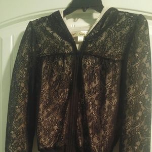 Nwot Black lace zip up jacket size m fully lined