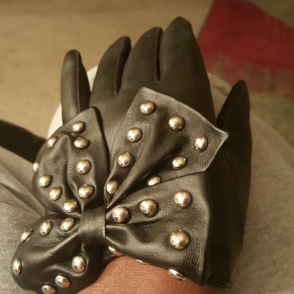 Black studded motorcycle gloves