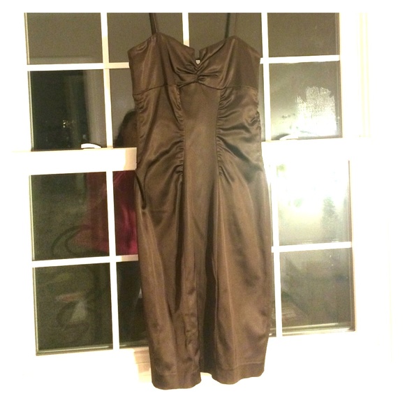 Chocolate brown cocktail dress w/ sweetheart neck - Picture 1 of 2