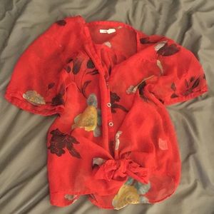 Kimchi Blue Tropical tie-front chiffon top