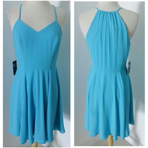 Express Dresses & Skirts - NWT Express Turquoise Blue Halter Dress size 4