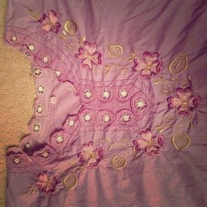 Hand Embroidered Lavender Gold Mexican Flower Top