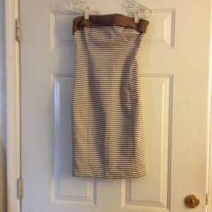 Zara basic strapless brown/white stripes dress