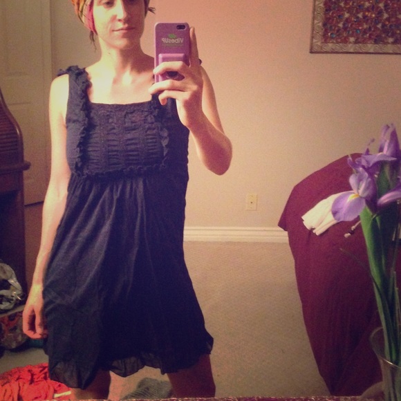 Cute Navy Blue Mini-Ruffle Sleeve Dress