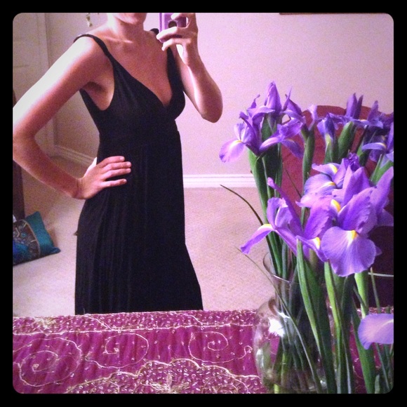 Long Cotton Black Dress Triangle Top Low Back