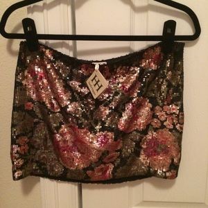 NWT Haute Hippie floral sequin mini skirt.