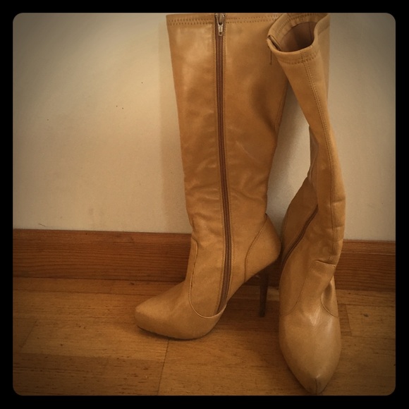 camel color stilleto knee high boots