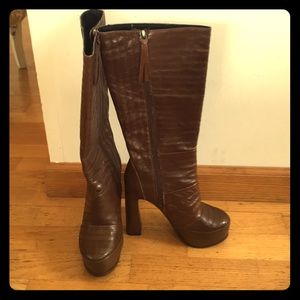 Chocolate brown platform knee high boots