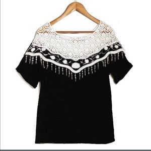 Black with white crochet trim