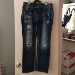 Women's distressed Aiko Baby Boot silver jeans