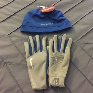 Workout hat and gloves (Under Armour and Nike)