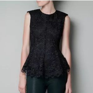 Zara Black Lace Peplum top - S - gorgeous!!!
