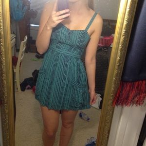 Blue Aztec Print Cross Back Dress With Pockets
