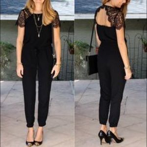 LOFT. Black Lace Jumpsuit.