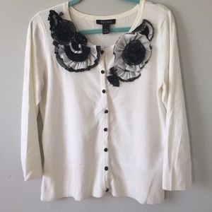 WHBM cream cardigan with flower details