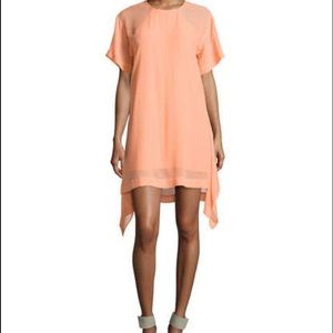 Orange dress with sheer overlay