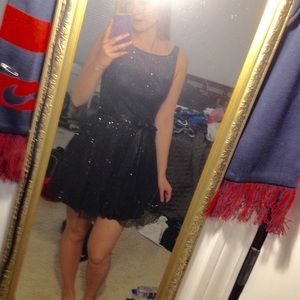 Sparkly Black Fit and Flare Dress with Sash