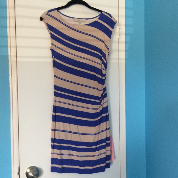 LOFT Dresses & Skirts - 💎B2G1💎 LOFT Blue and Tan Stripe Dress