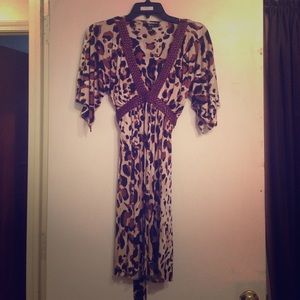 Sky Leopard Print Dress/ Leather Braiding