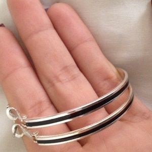 Black and silver hoop earrings