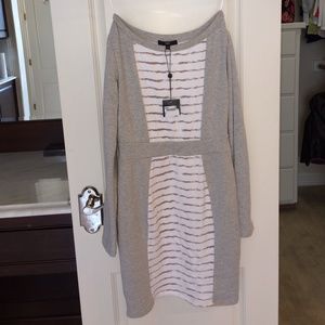 Tart Long Sleeve Gray Stripped Fall Dress NWT SZ S