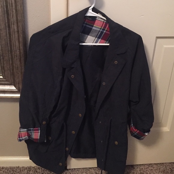 Navy utility jacket plaid