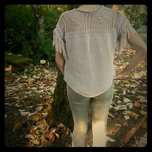 Aryn K. crocheted sweater with fringe