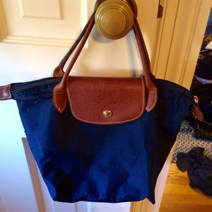 Small authentic Longchamp bag, navy blue.
