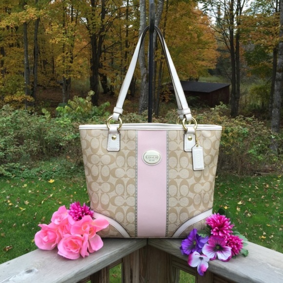 Coach Handbags - COACH Signature Leather Tote w/Pink Stripe