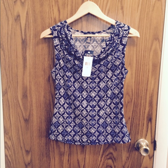 Chaps Navy blue print sleeveless blouse Med NWT