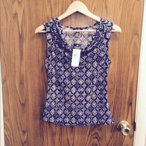 Chaps Navy blue print sleeveless blouse Med NWT