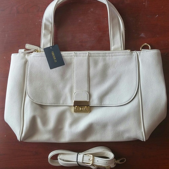 NWT F21 White Leather Tote Purse Handbag