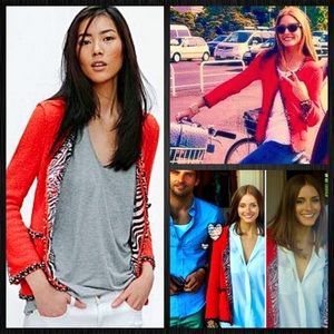 Zara Orange Boucle Jacket with Black/White trim