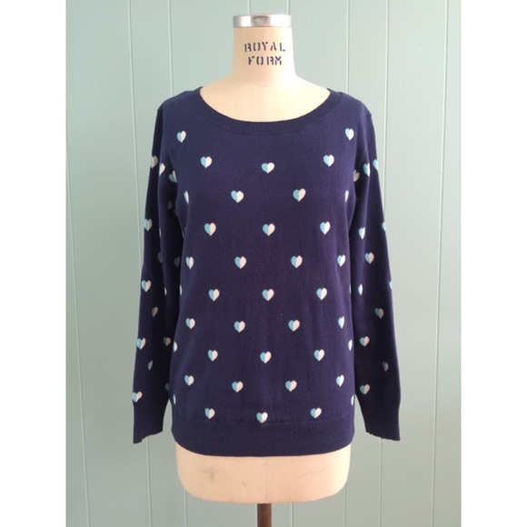 Navy/white/turquoise heart sweater - medium