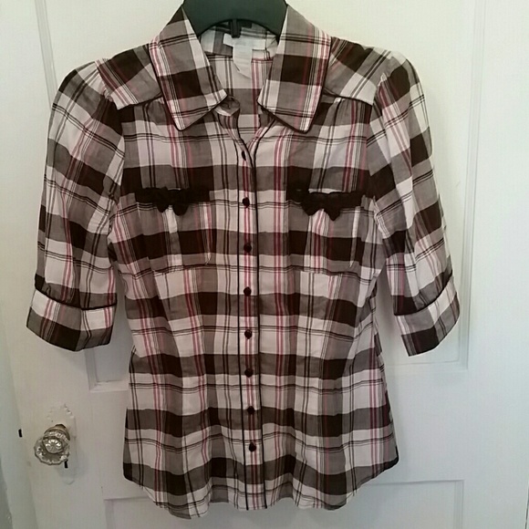 Charlotte Russe Tops - Charlotte Russe bow pocket plaid shirt button-up.