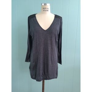 Vneck sweater tunic with faux leather shoulders